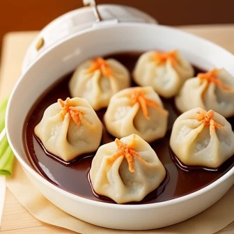 Semicircular fried dumplings with filling wrapped in a round skin、Semicircular dumplings stuffed with meat or vegetables and wrapped in thin skin,Semicircular night shift dumplings cooked on a hot plate or in a frying pan、(Semicircular dumplings)、