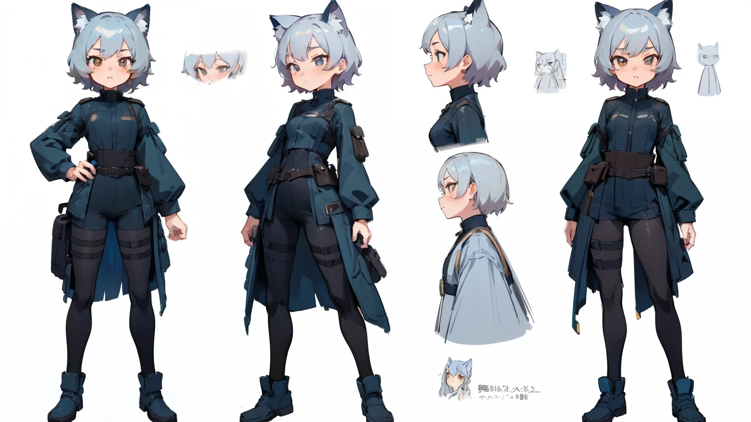 ((masterpiece, highest quality)), ((tsurime)),Detailed face, Character Sheet, Full Body Lesbian, One girl,show,Full of details, Various poses and expressions, Very detailed, depth, A graceful wild fox girl with mostly silver hair, Sparkling eyes, Delicate skin, 青い髪のYouTuberCharacter Sheet,Catwoman, whole body, sexy