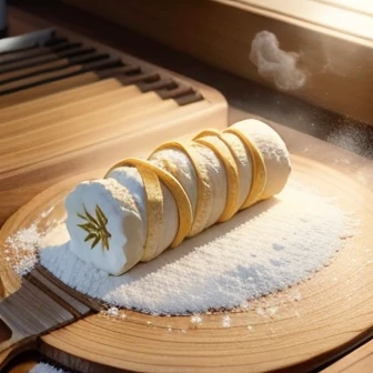 Roll out the flour dough thinly into a semicircle.、There is grilling、