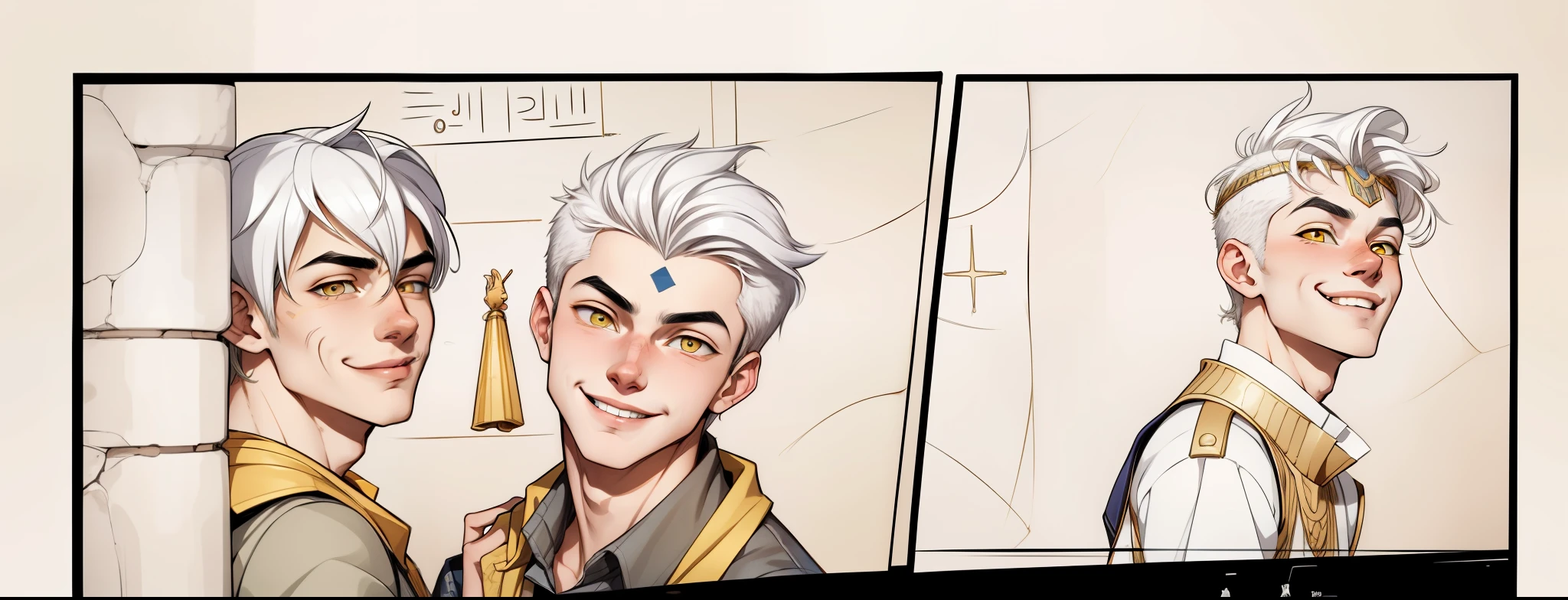cute -yeld memile mischievously handsome 16-year-o bon anct Egypt white hair yellow eyes mischievous smile mischievous mischief 