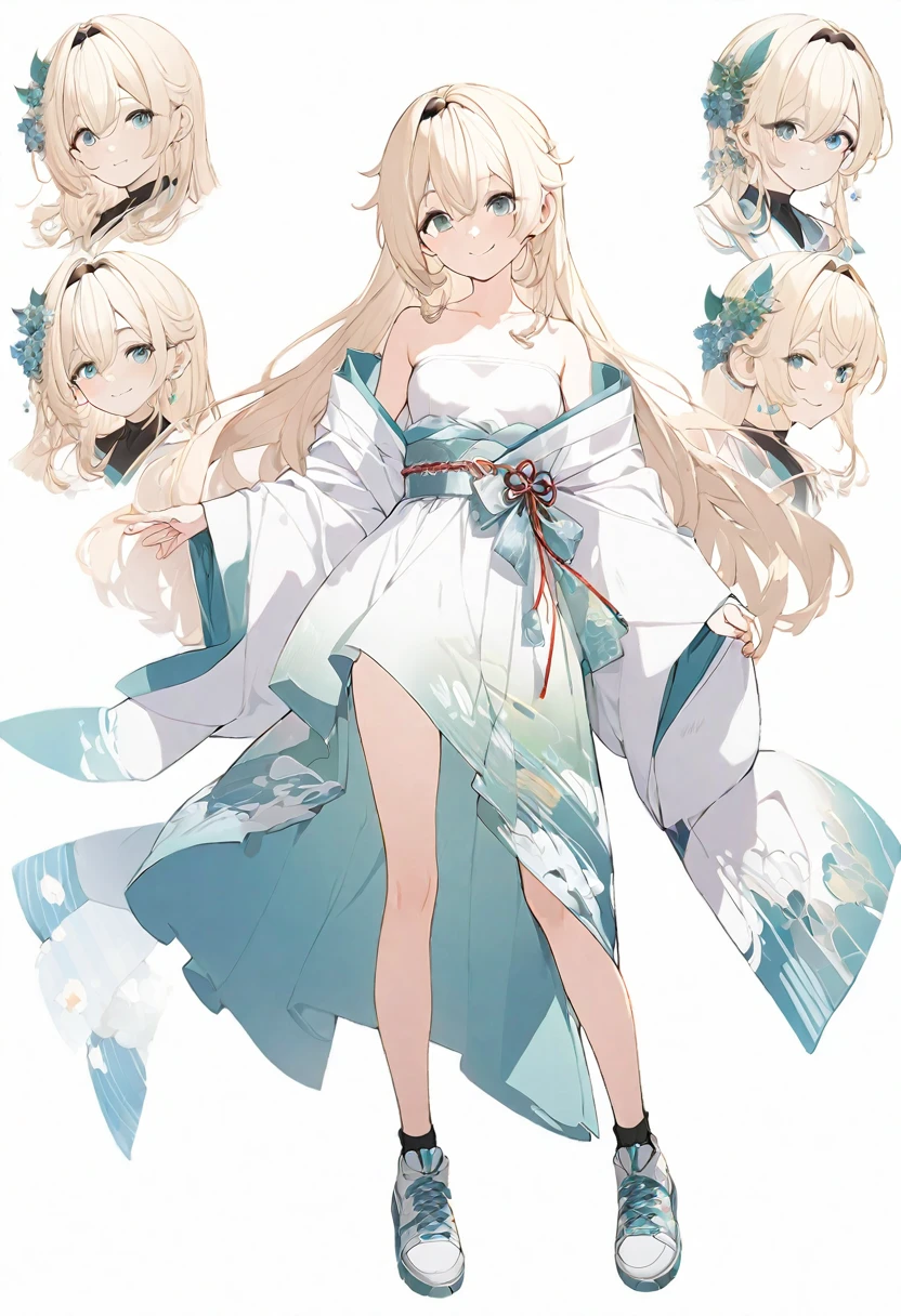 (muste piece), (best quality), very detailed eyes, expressive eyes, perfect face, very detailed face, highly detailed face, beautiful girl, (solo full body shot:1.3), Extremely exquisite and beautiful two-dimensional exquisite painting style, Extremely delicate and delicate, 8K high quality, CG wallpaper, HD, Front view, character portrait, Full body composition, (pure white background background),
1 girl, vtuber style, cool girl, hololive, kazama iroha, long hair, kimono, cropped shoulders, clavicle, smile, chest visible through clothes, sneakers, (full body), looking at viewer, standing, white background,