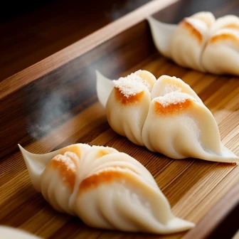 These dumplings are made by thinly rolling out wheat flour dough into semicircular shapes.、Gyoza with grilled edges、