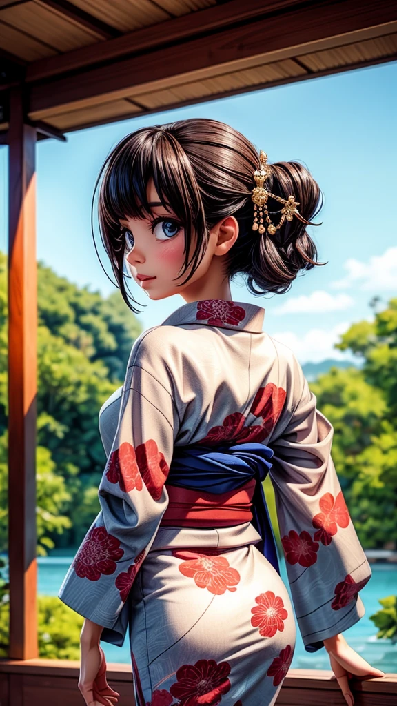 Beautiful woman looking back、kimono