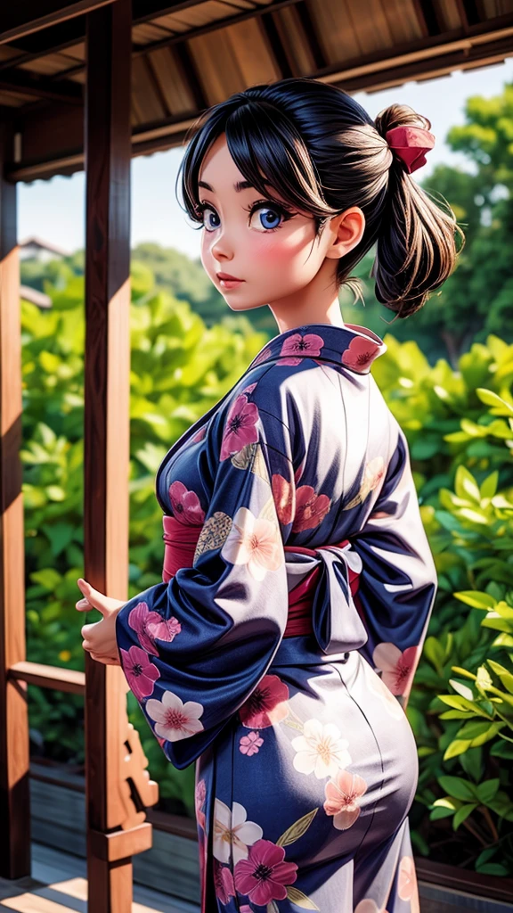 Beautiful woman looking back、kimono