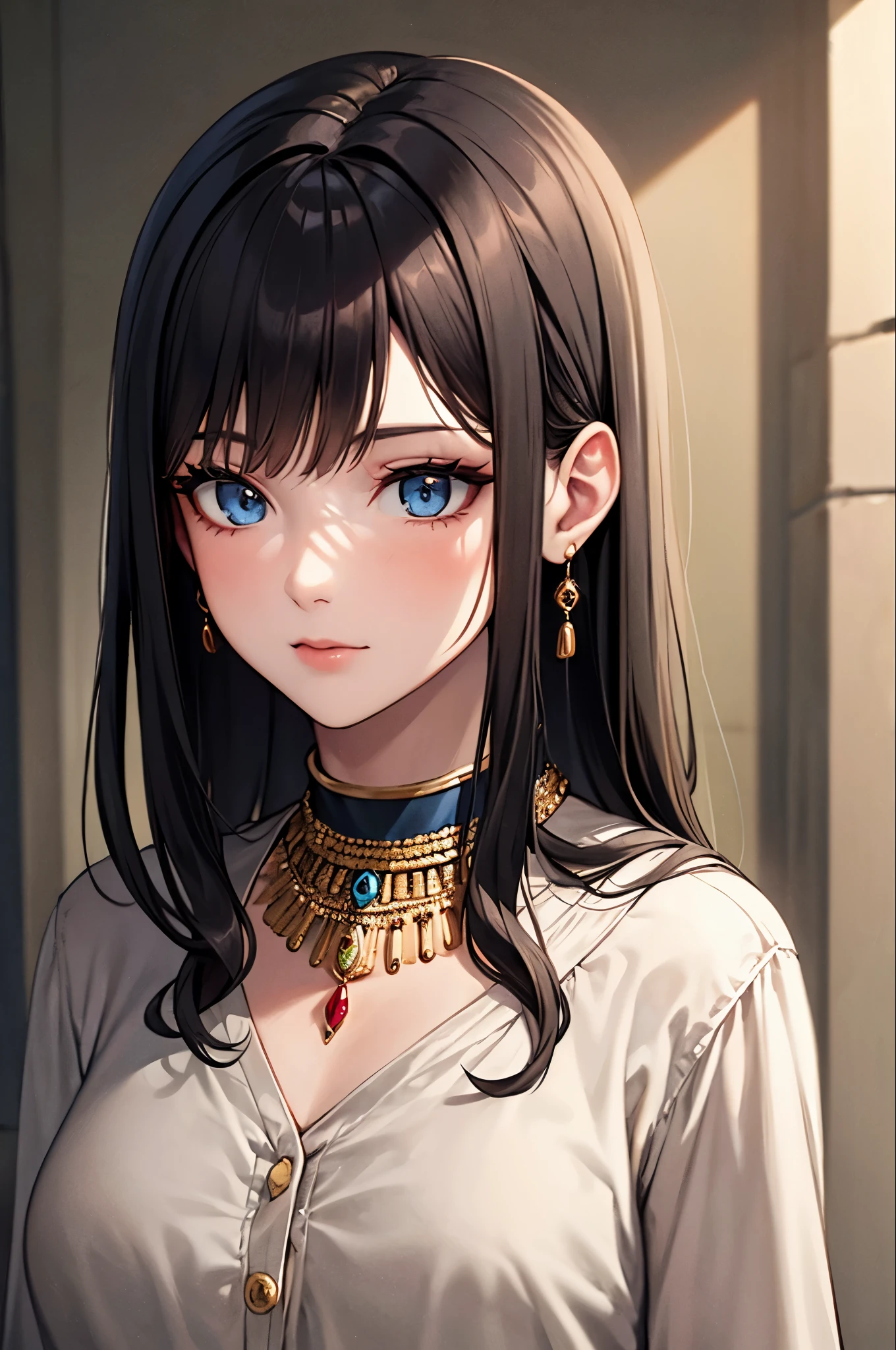 black hair, One girl, Beautiful Face, Beautiful Eyes,length_hair, alone, jewelry, Ancient art,