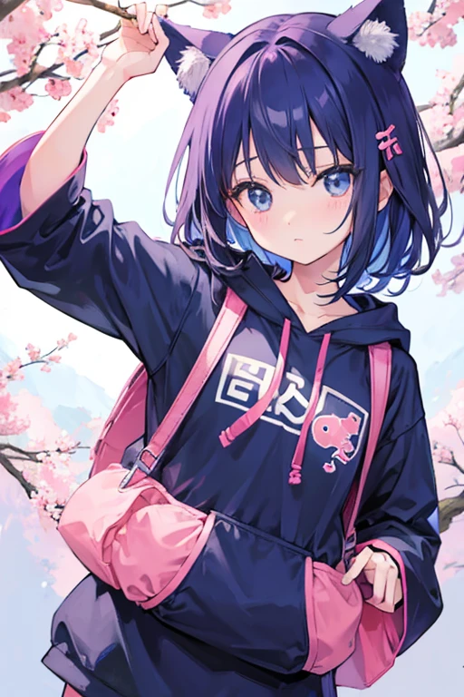 girl、cute、Japan anime、front、whole body、Backpack、hoodie