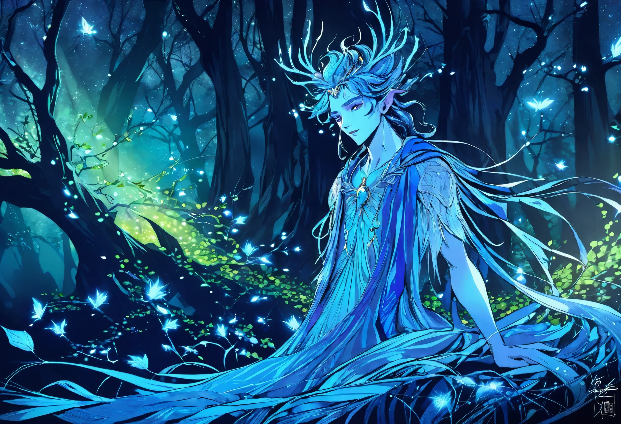 Oberon, King of the Fairies、Marker Outline Sketch、Very detailed、4k、Very detailed、Intricate details、Striking colors、Cinematic lighting、creates a dramatic構成、Fantasy Portrait、elegant、Whimsical、magic、mysterious、Ethereal、creates a dramatic、Atmospheric、Fascinating、masterpiece