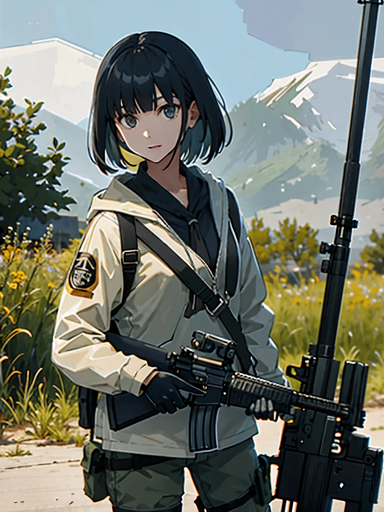 masterpiece, best quality, solo focus, 1girl, (holding an (m16a2))