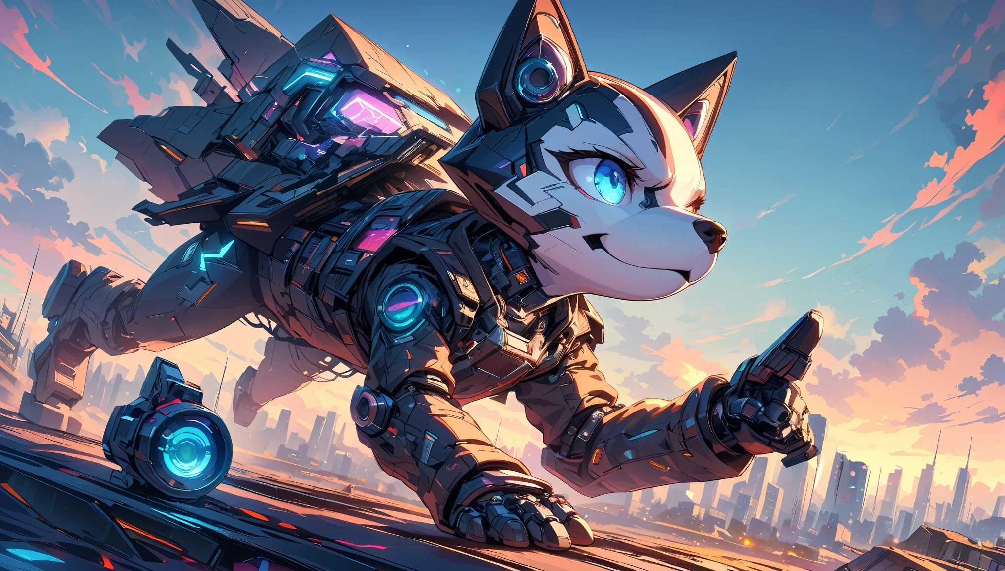 Cute metal puppy, , Cyberpunk style, ((Intricate details)), HDR, ((Intricate details, Super detailed)), Lenses, Interlude  