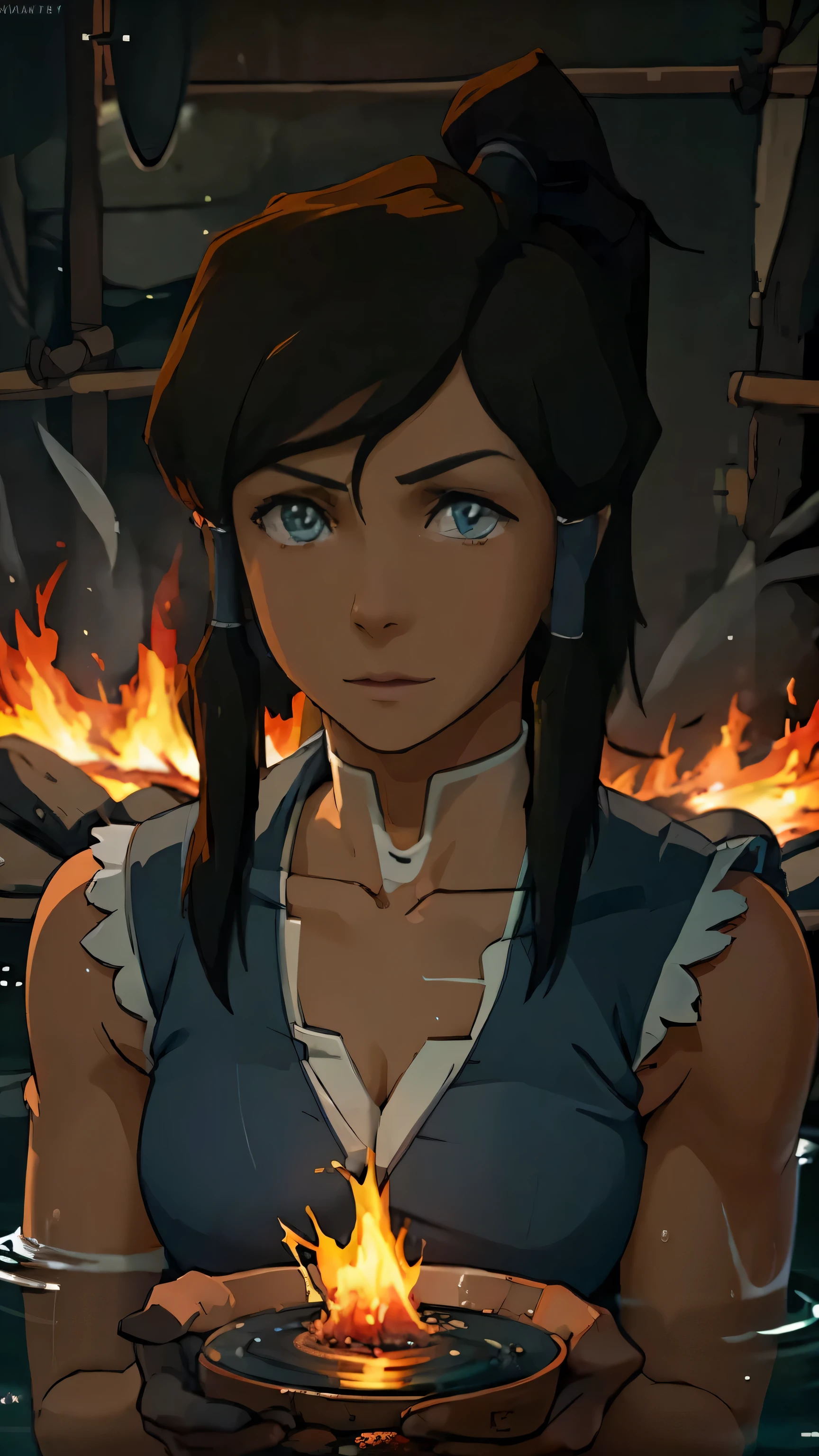 Avatar korra, uniform, bending 4 elements, fire, earth, water, air, looking at viewer, 