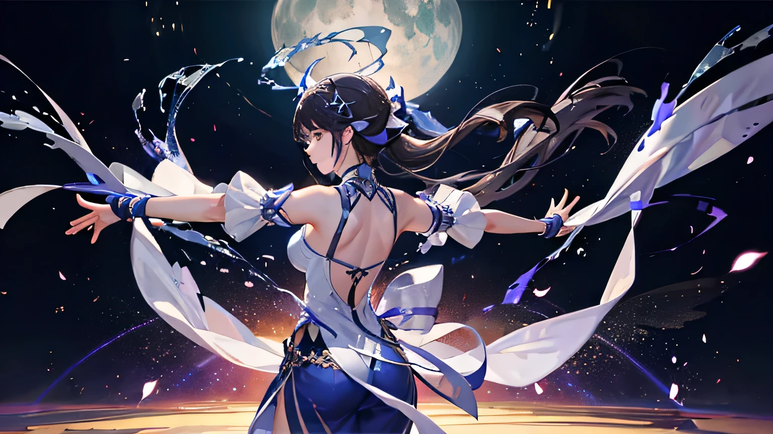 In the deep night、One Dancer(Girl)The back view of a person stepping gracefully