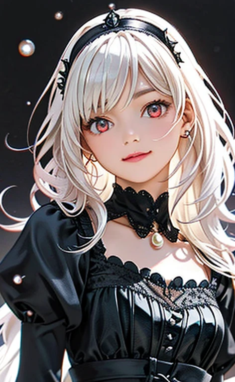 (Photorealistic:1.4)、asuna,(masterpiece、lens flare:1.5、spot light:1.2、Exquisite beautiful eyeonochrome:1.5,portlate、)(little devil:1.3),()
、Cute Face、 3D Face、(pearl white hair:1.5)、(wavy hair:1.3),(1 Girl)、(Red eyes:1.2)、(upper body)、(happy:1.5)、(head tilt) ,(Cute face:1.2),(flat chest),(),kind face,(white lace frilled gothic ta),(black background:1.5)、(glowing eyes:1.3)、(crown)、 Neat and clean、Adorable、Slim Body(Tareme:1.5),Shiny Hair、(Glowing pink Skin)、Nijisketch,Manga,zydG