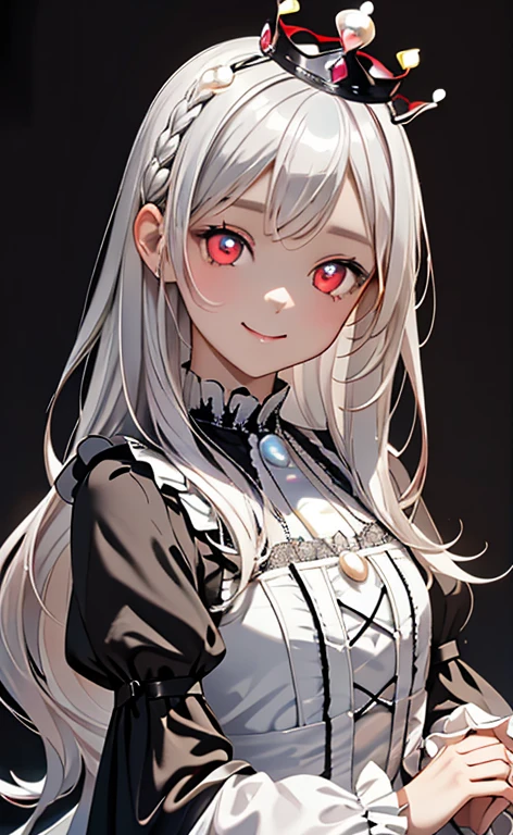 (Photorealistic:1.4)、asuna,(masterpiece、lens flare:1.5、spot light:1.2、Exquisite beautiful eyeonochrome:1.5,portlate、)(little devil:1.3),()
、Cute Face、 3D Face、(pearl white hair:1.5)、(wavy hair:1.3),(1 Girl)、(Red eyes:1.2)、(upper body)、(happy:1.5)、(head tilt) ,(Cute face:1.2),(flat chest),(),kind face,(white lace frilled gothic lolita),(black background:1.5)、(glowing eyes:1.3)、(crown:1.3)、 Neat and clean、Adorable、Slim Body(Tareme:1.5),Shiny Hair、(Glowing pink Skin)、Nijisketch,Manga,beautifuljapanesewoman