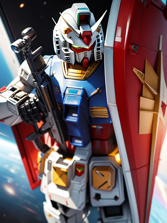 masterpiece, highest quality, Very detailed, 16k, Ultra-high resolution, Cowboy Shot, Space, rx78, Beam rifle, shield