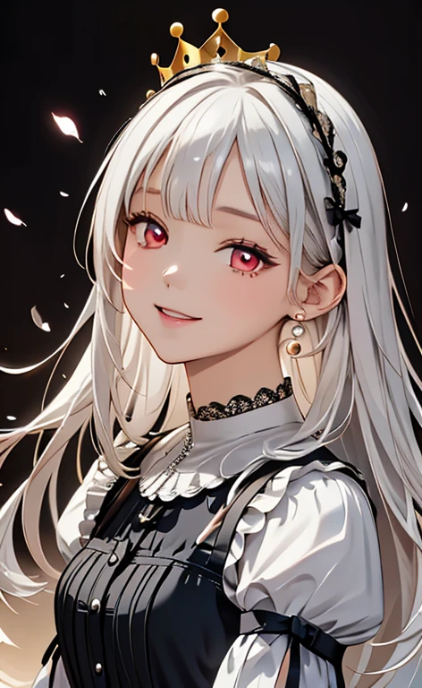 (Photorealistic:1.4)、asuna,(masterpiece、lens flare:1.5、spot light:1.2、Exquisite beautiful eyeonochrome:1.5,portlate、)(little devil:1.3),()
、Cute Face、 3D Face、(pearl white hair:1.5)、(wavy hair:1.3),(1 Girl)、(Red eyes:1.2)、(upper body)、(happy:1.5)、(head tilt) ,(Cute face:1.2),(flat chest),(half closed eyes),kind face,(white lace frilled gothic lolita),(black background:1.5)、(glowing eyes:1.3)、(crown:1.3)、 Neat and clean、Adorable、Slim Body(Tareme:1.5),Shiny Hair、(Glowing pink Skin)、Nijisketch,Manga,beautifuljapanesewoman