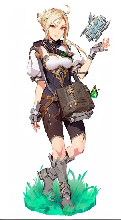 a cartoon drawing of a woman with a sword and a bag, insect trainer girl, gravity rush inspired, cushart krenz key art feminine, mechanized witch girl, character artwork, ( ( character concept art ) ), detailed full body concept art, full body portrait of a short!, detailed full body concept, rpg concept art character, rpg character art, detailed character art