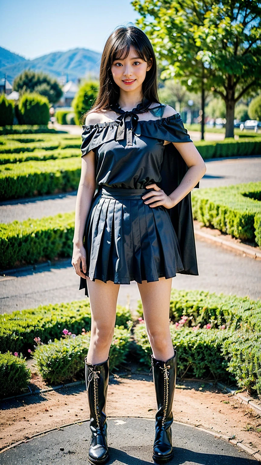 maeve batgirl top and fluttering skirt front a giant castle sea art