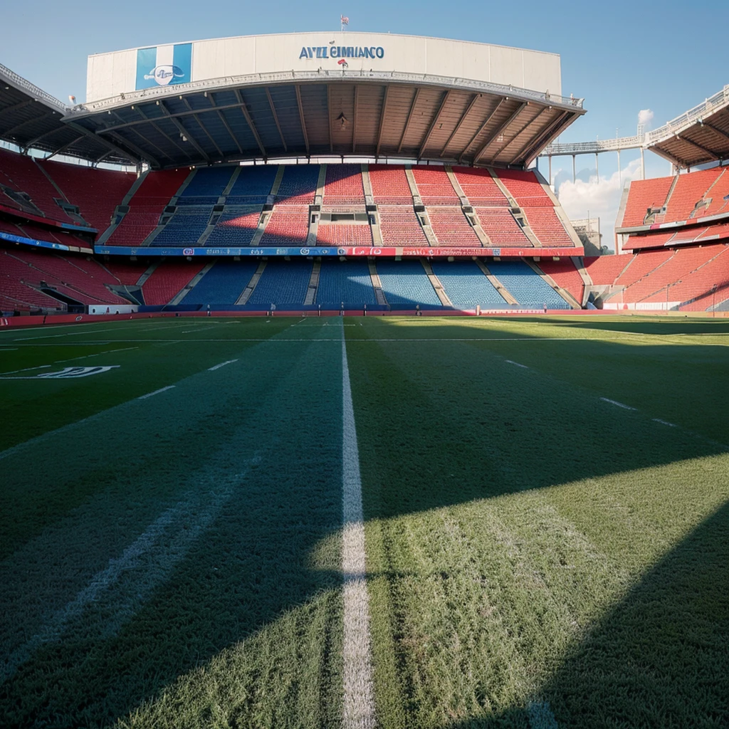 Obra de arte, a football stadium, efeitos de raios, azul, vermelho e rosa