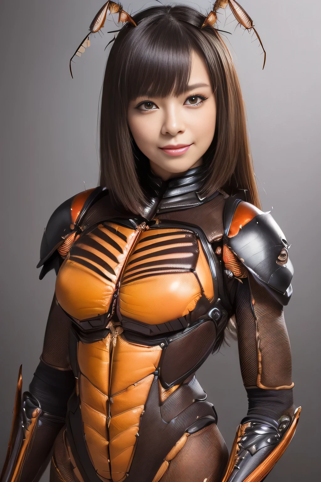 (high resolution,masterpiece,best quality,extremely detailed CG, anime, official art:1.4), realistic, photo, amazing fine details, all intricate, gloss and shiny,awesome many layers, 8k wall paper, 3d, sketch, kawaii, illustration,( solo:1.4), perfect female proportion,villainess, (fusion of dark brown cockroach and lady:1.4), (brown cockroach form lady:1.2), (brown cockroach lady:1.2), (fusion:1.2), (solo:1.4), (evil smile:1.2), muscular, abs, (cockroach brown exoskeleton bio insect suit:1.4), (cockroach brown exoskeleton bio insect armor:1.2), (brown transparency cockroach wing:1.4), (brown cockroach antennae:1.3),