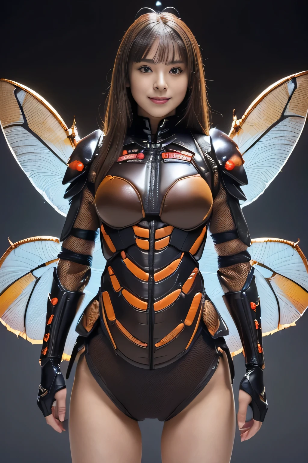 (high resolution,masterpiece,best quality,extremely detailed CG, anime, official art:1.4), realistic, photo, amazing fine details, all intricate, gloss and shiny,awesome many layers, 8k wall paper, 3d, sketch, kawaii, illustration,( solo:1.4), perfect female proportion,villainess, (fusion of dark brown cockroach and lady:1.4), (brown cockroach form lady:1.2), (brown cockroach lady:1.2), (fusion:1.2), (solo:1.4), (evil smile:1.2), muscular, abs, (cockroach brown exoskeleton bio insect suit:1.4), (cockroach brown exoskeleton bio insect armor:1.2), (brown transparency cockroach wing:1.4), (brown cockroach antennae:1.3),