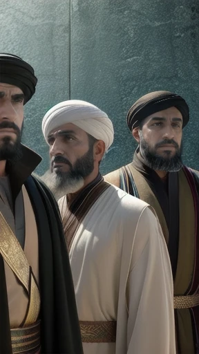 a group of beautiful yaudi men gathered together 8k image, focus on the characters' faces.