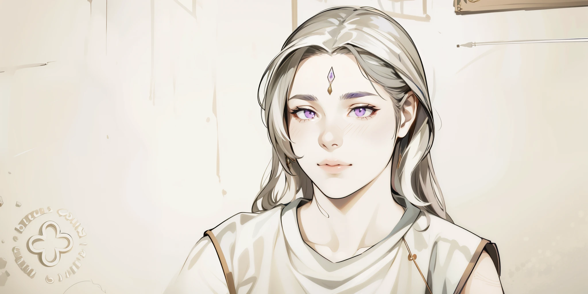 cute  girl with purple eyes and hair has ancient arabic clothes she is intelligent cunning beautiful 