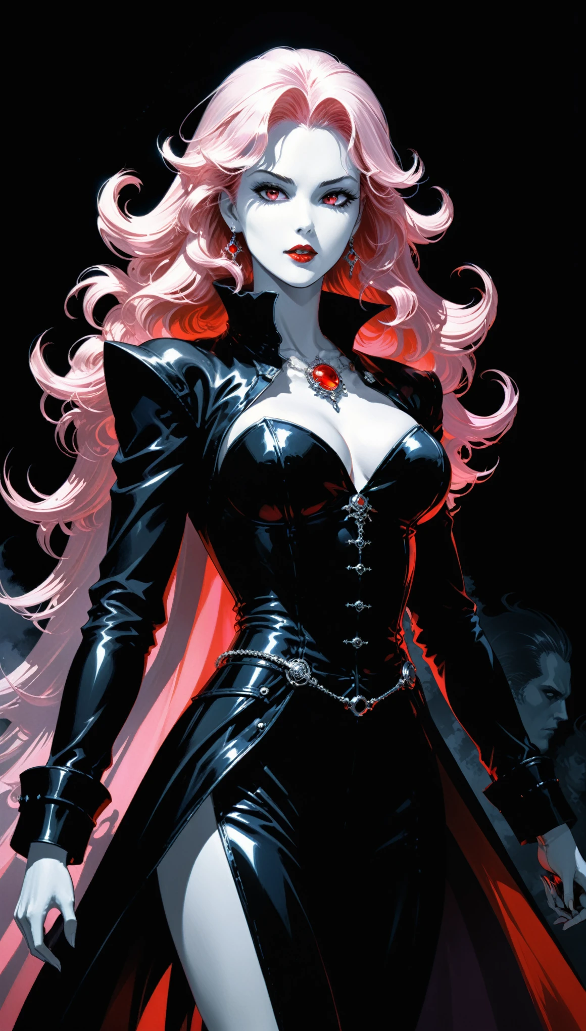 in style of Ashley Wood,in style of Nick Veasey,
(2d comic style:1.3),(1990s \(style\):1.3),(vampire hunter D style:1.2),charlotte, an aristocratic maiden closeup,vivid colors,(dynamic action:1.2),
BREAK
(Rose Quartz:1.3),(the red crescent moon background:1.4),sharp,sharp image,(insanely detailed and intricate, hypermaximalist, elegant, ornate, hyper realistic, super detailed:1.1),extremely detailed,Amazing resolution,8k,(Ray Tracing:1.3),masterpiece,(Particle Effects:1.3),(Beautiful Effects:1.3),
BREAK
(darkness:1.4),(extreme shadows:1.4),(Best Shadow:1.4),dark atmosphere,
