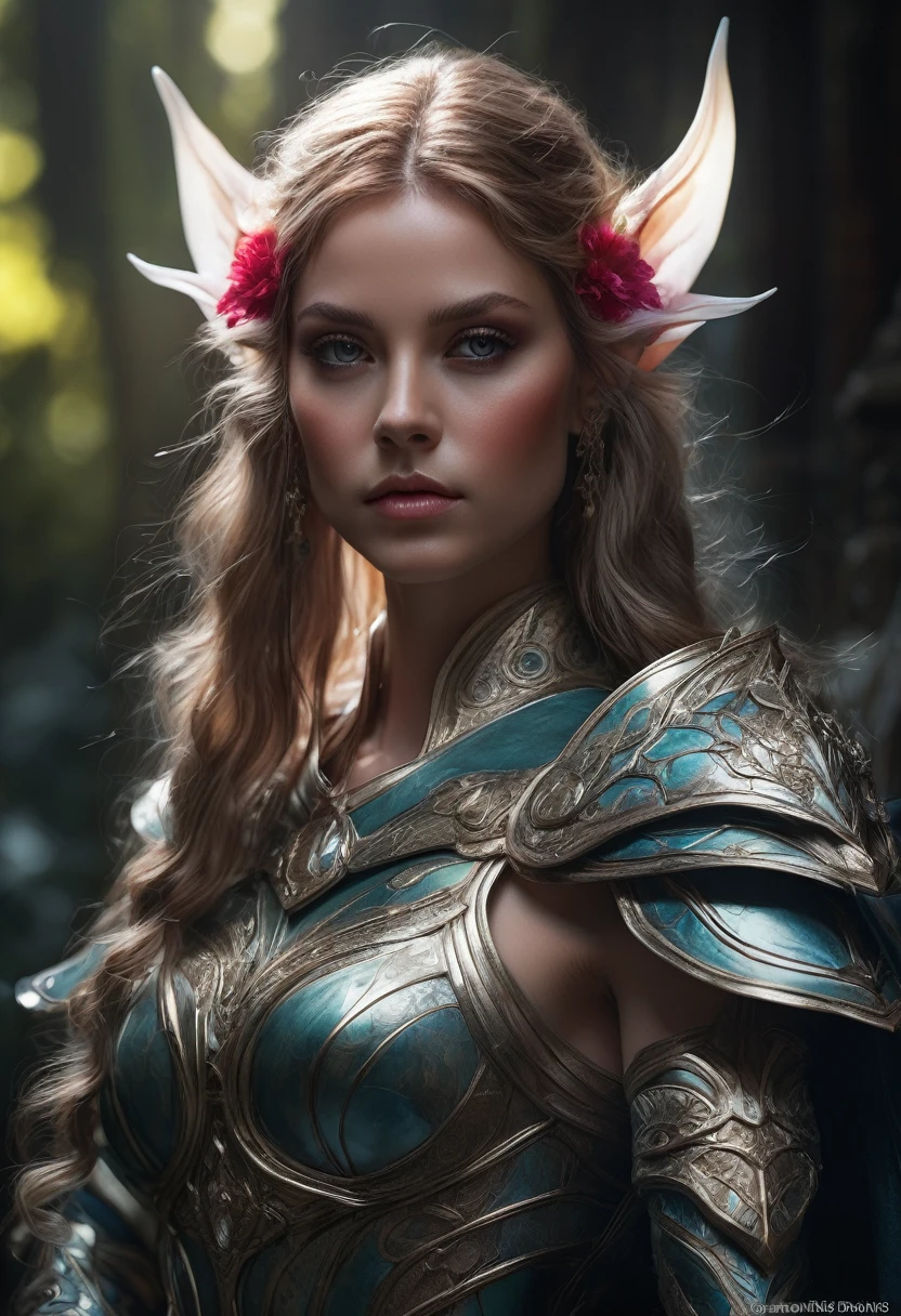 Elf, (long pointed ears:1.5), Artgerm, WLOP, Greg Rutkowski; Beautiful Elf, Detailed Pupils, Intricately Designed Flower Armor, Perfect Face, Photograph Taken on Nikon D750, Intricate, Elegant, Digital Illustration, Scenic, Hyper-Realistic, Hyper-Detailed, 8k sinister by Greg Rutkowski horror Gustave Doré Greg Rutkowski, Super Hero Stance