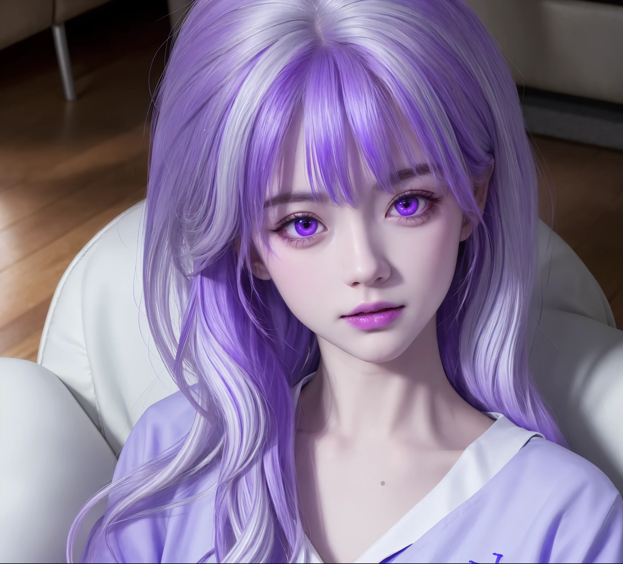 (masterpiece), (high quality), (8k resolution), (RAW photos), (best quality), (masterpiece:1.5), (Practical:1.5), ((photo Practical)), Vivid details, hyper Practical,2 Girls, (Lovely:1.2), beautiful, high quality、Delicate face, Perfect face, (purple hair and white hair:1.4), Red face,Two braids, delicate eyes, (Purple Eyes),Colored eyes,(Big watery eyes),National Foundation,, slim body, looking at the audience, Shut up, Real human skin, shiny skin, Mid-chest, ((Uniforms)), sit, floor,