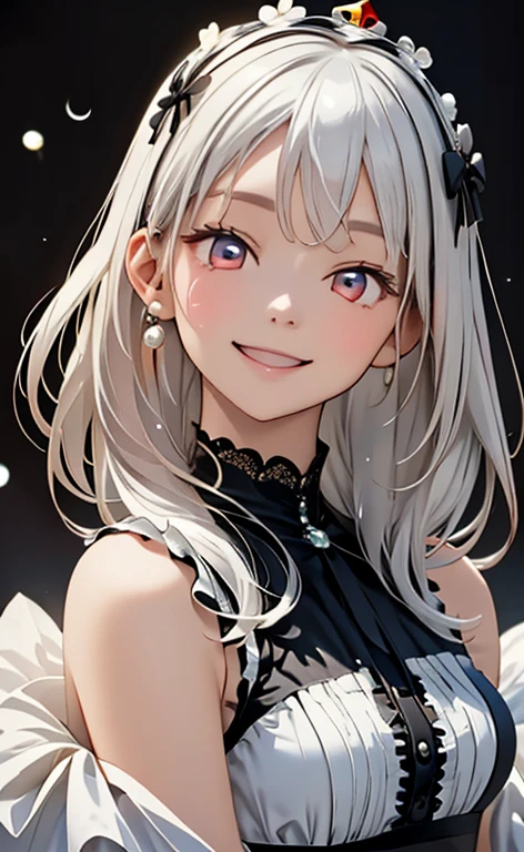 (Photorealistic:1.4)、asuna,(masterpiece、lens flare:1.5、spot light:1.2、Exquisite beautiful eyeonochrome:1.5,portlate、)(),()
、Cute Face、 3D Face、(pearl white hair:1.5)、(wavy hair:1.3),(1 Girl)、(Red eyes:1.2)、(cowboy shot)、(happy smile:1.5)、(head tilt) ,(Cute face:1.2),(flat chest),(half closed eyes:1.3),kind face,(white lace frilled gothic lolita),(black background:1.5)、(glowing eyes:1.3)、(little crown:1.3)、 Neat and clean、Adorable、Slim Body(Tareme:1.5),Shiny Hair、(Glowing pink Skin)、Nijisketch,Manga,beautifuljapanesewoman