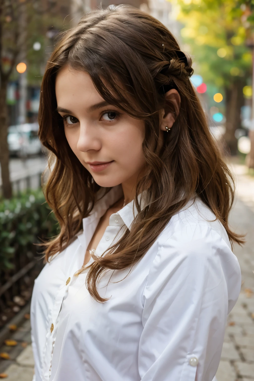 Girl White with Blouse wavy hair