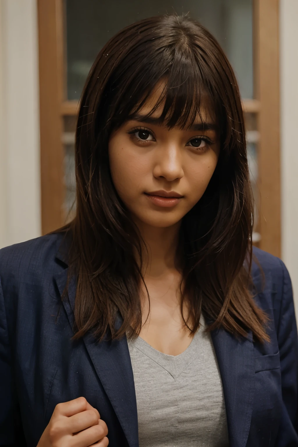 Girl Brown Skin with Suit bangs