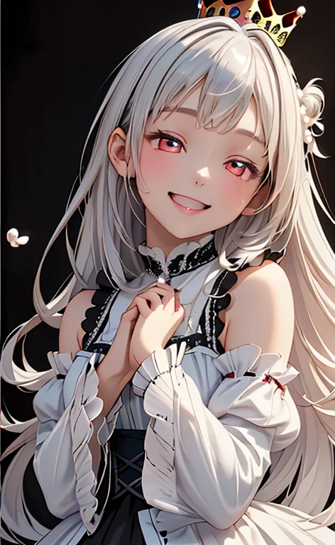 (Photorealistic:1.4)、(asuna,20-year-old),(masterpiece、lens flare:1.5、spot light:1.2、Exquisite beautiful eyeonochrome:1.5,portlate、)(),()
、Cute Face、 3D Face、(pearl white hair:1.5)、(wavy hair:1.3),(1 Girl)、(Red eyes:1.2)、(cowboy shot)、(happy smile:1.5)、(head tilt) ,(Cute face:1.2),(flat chest),(half closed eyes:1.3),kind face,(white lace frilled gothic ta),(black background:1.5)、(glowing eyes:1.3)、(little crown:1.3)、 Neat and clean、Adorable、Slim Body(Tareme:1.5),Shiny Hair、(Glowing pink Skin)、Nijisketch,Manga,beautifuljapanesewoman