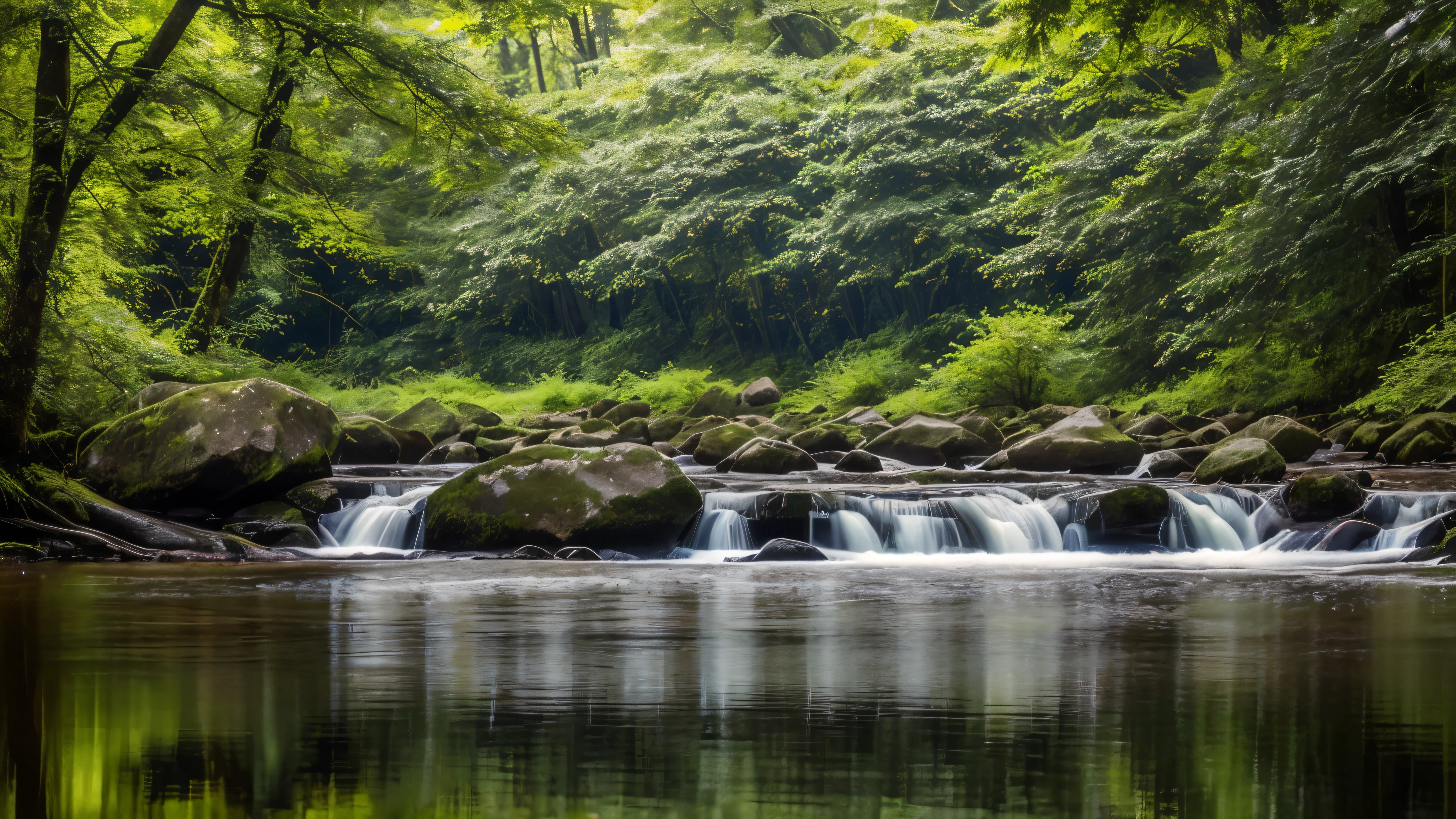 Majestic Lion,(( grow)),(( Hall々A pose)), Located beside a clear river in a lush forest,(( Towering Tree々and lush green foliage)).(( Decided)),(( Focus on his powerful reflection in the water)). ((Photo taken from an approximate distance)), ((bright)), ((be familiar with)), ((Capture in high resolution)), ((Print Shop)), ((Perfect for printing)), ((masterpiece)), ((Realist)), ((nudist)), ((ecological)), ((Wild Icon)), ((high quality)), ((Canon Camera)), ((l