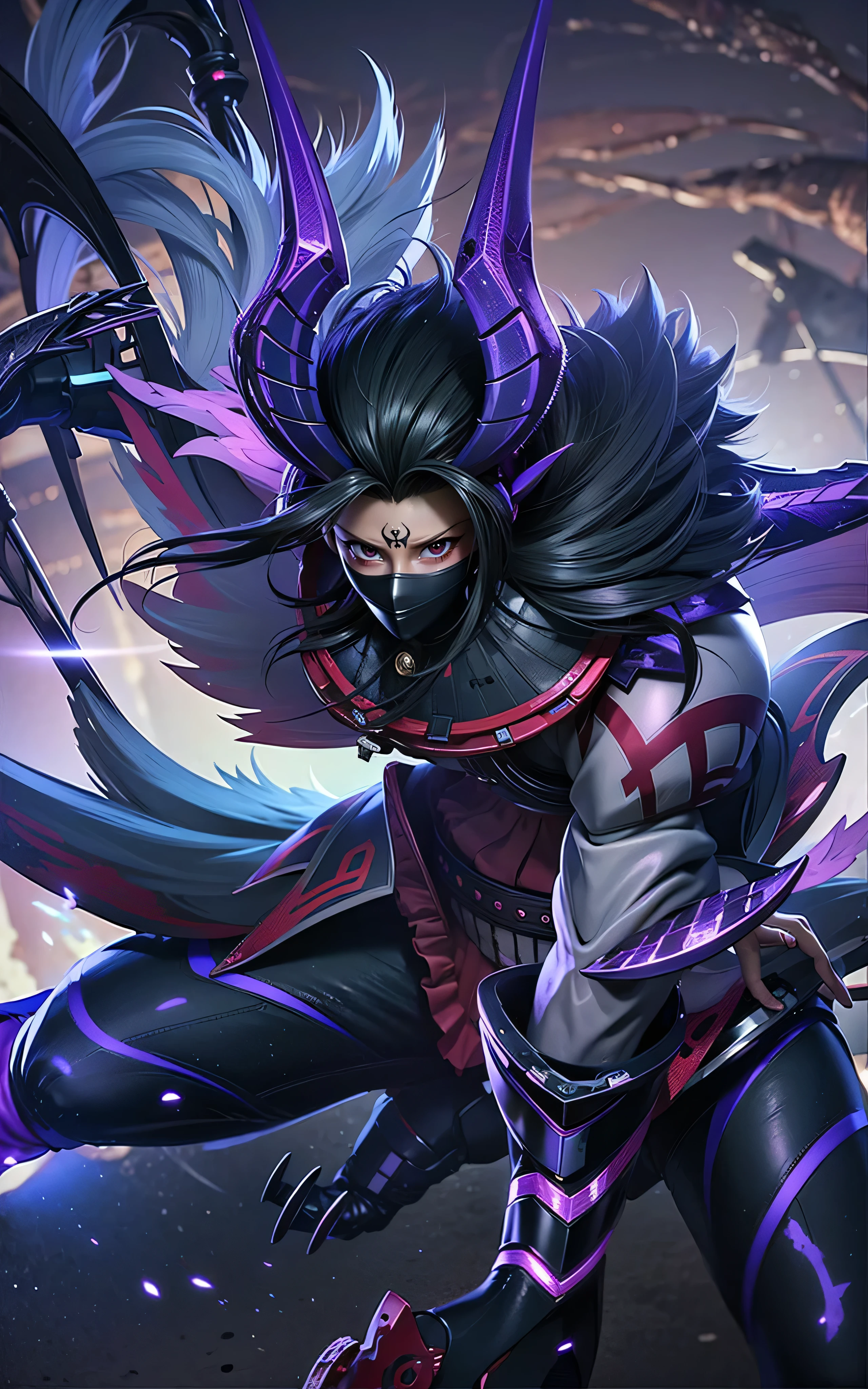Samurai shadow, sketch, shades of black and purple