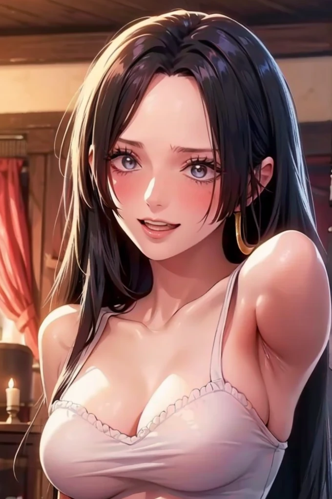 best quality, masterpiece, highly detailed,1girl, Boa Hancock, , (masterpiece:1.5), Detailed Photo, Smiling, Sexy, (8K, Best Quality: 1.4), (1girl), Beautiful Face, (anime realistic Face), (Black Hair, long Hair: 1.3), Beautiful Hairstyle, Realistic eyes, beautiful detail eyes, (white skin), beautiful skin, absurd, attractive, ultra high resolution, ultra realistic, high definition, golden ratio, (sexually aroused:1.5), Pinkish white skin, cool white light, sexy pose, Beautiful , white background, pink soft white light, Wear a black bodycon dress