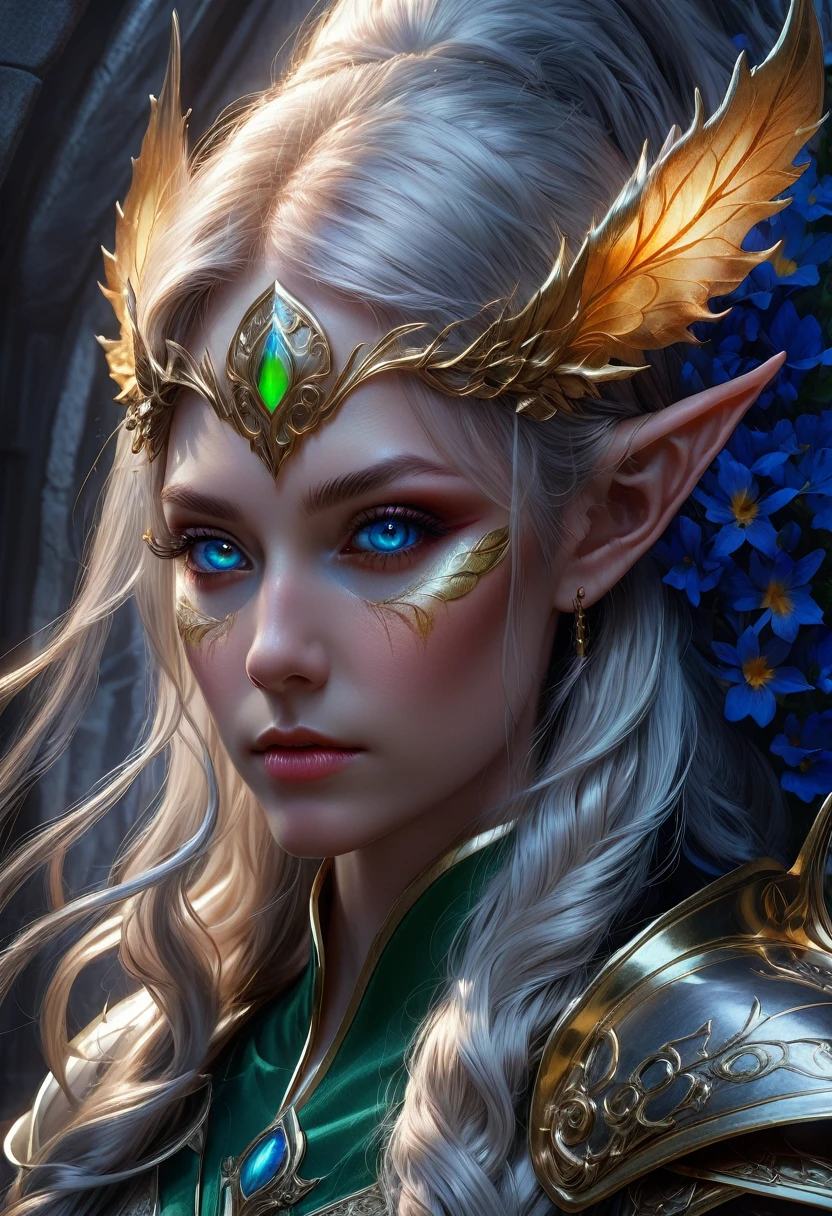 (inked original-art:1.2), (lineart:1.31), (fine-details:1.3), Flat-colors, (movement:1.4), 1 girl, adult (elven:0.7) woman, yellow eyes, chestnut messy hair, portrait, solo, upper body, looking at viewer, detailed background, detailed face, green-powered, solarpunk theme:1.1) (glowing eyes:1.05), embodied star constellation, star sign, at peace, mythical, taurus, esoteric patterns, interstellar power, bright gray lights, aura, shine, consciousness, floating particles, stardust, cosmic space background, ethereal atmosphere
