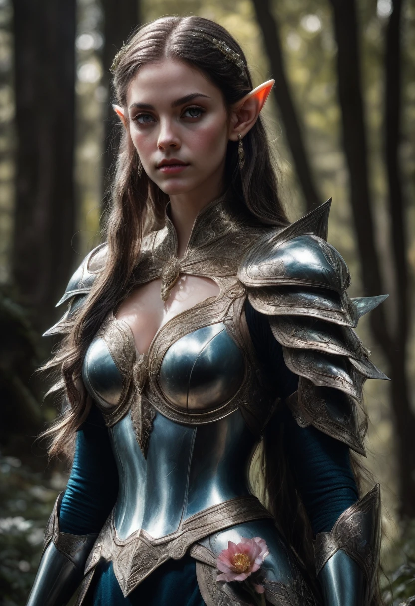 Elf, (long pointed ears:1.5), Artgerm, WLOP, Greg Rutkowski; Beautiful Elf, Detailed Pupils, Intricately Designed Flower Armor, Perfect Face, Photograph Taken on Nikon D750, Intricate, Elegant, Digital Illustration, Scenic, Hyper-Realistic, Hyper-Detailed, 8k sinister by Greg Rutkowski horror Gustave Doré Greg Rutkowski, Super Hero Stance