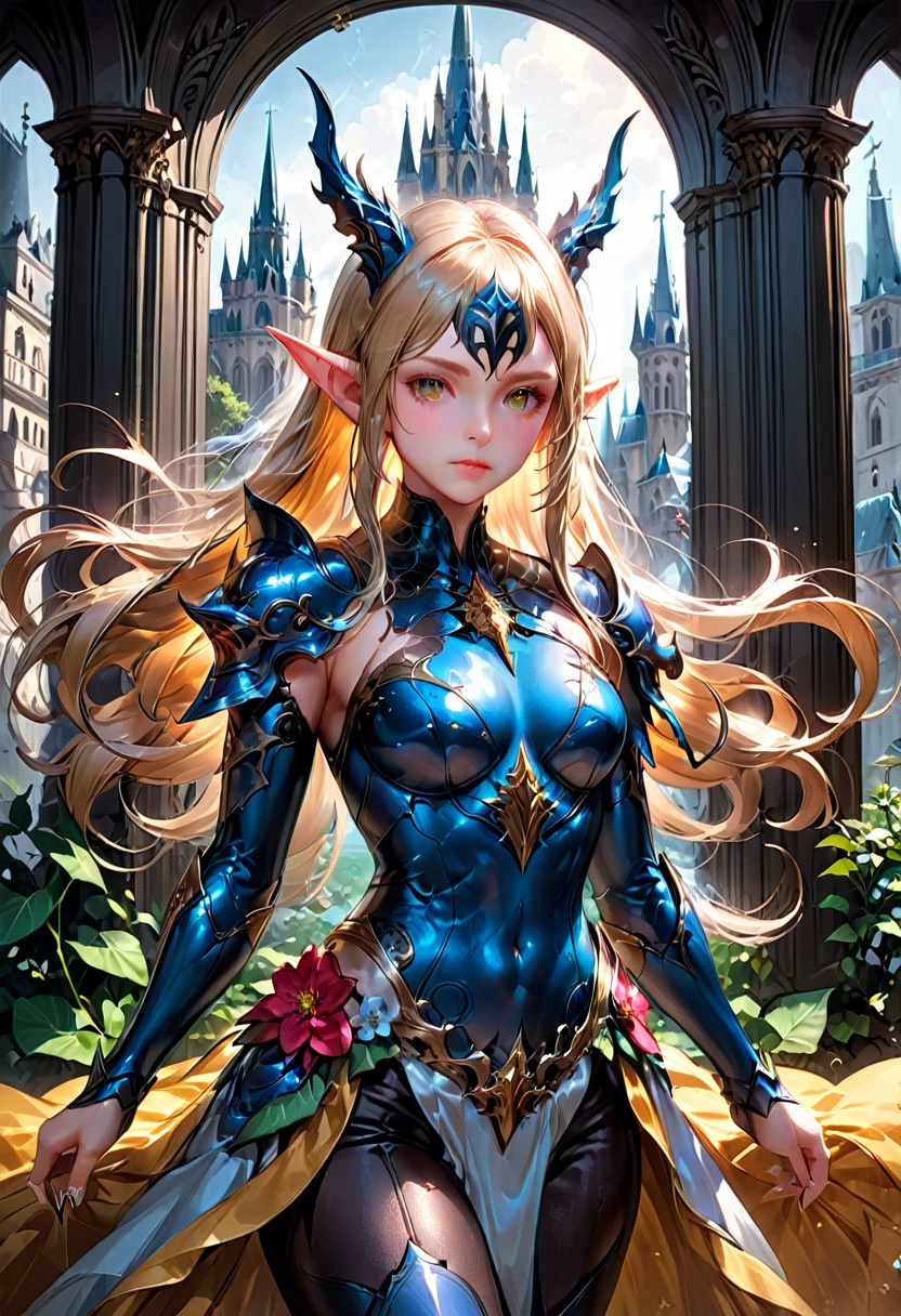 Elf, (long pointed ears:1.5), Artgerm, WLOP, Greg Rutkowski; Beautiful Elf, Detailed Pupils, Intricately Designed Flower Armor, Perfect Face, Photograph Taken on Nikon D750, Intricate, Elegant, Digital Illustration, Scenic, Hyper-Realistic, Hyper-Detailed, 8k sinister by Greg Rutkowski horror Gustave Doré Greg Rutkowski, Super Hero Stance