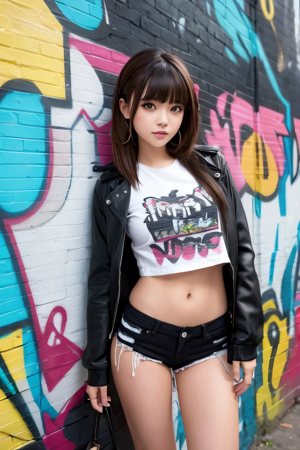 Graffiti wall Very cute girl hot pants