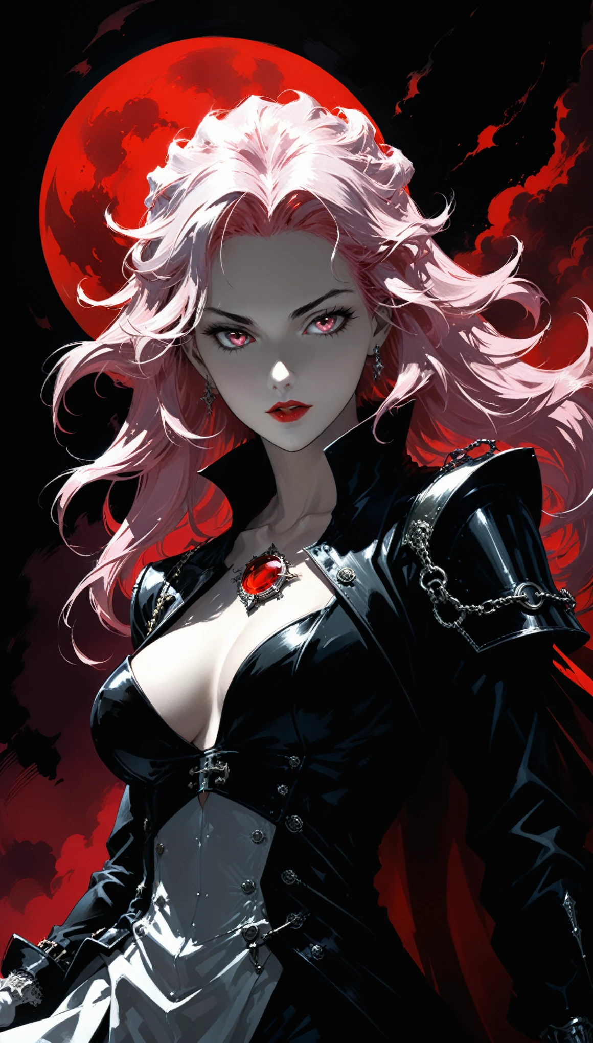 in style of Ashley Wood,
(2d comic style:1.3),(1990s \(style\):1.3),(vampire hunter D style:1.2),charlotte, an aristocratic maiden closeup,vivid colors,(dynamic action:1.2),
BREAK
(Rose Quartz:1.3),(the red crescent moon background:1.4),sharp,sharp image,(insanely detailed and intricate, hypermaximalist, elegant, ornate, hyper realistic, super detailed:1.1),extremely detailed,Amazing resolution,8k,(Ray Tracing:1.3),masterpiece,(Particle Effects:1.3),(Beautiful Effects:1.3),
BREAK
(darkness:1.4),(extreme shadows:1.4),(Best Shadow:1.4),dark atmosphere,