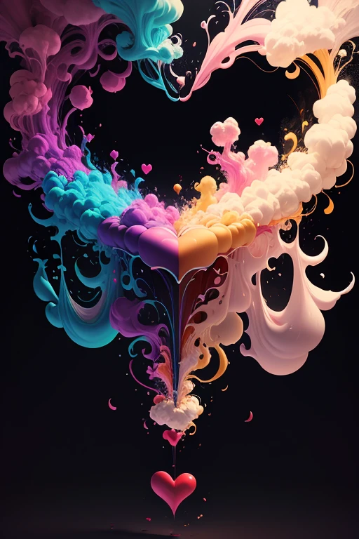 3d heart surrounded by colorful smoke