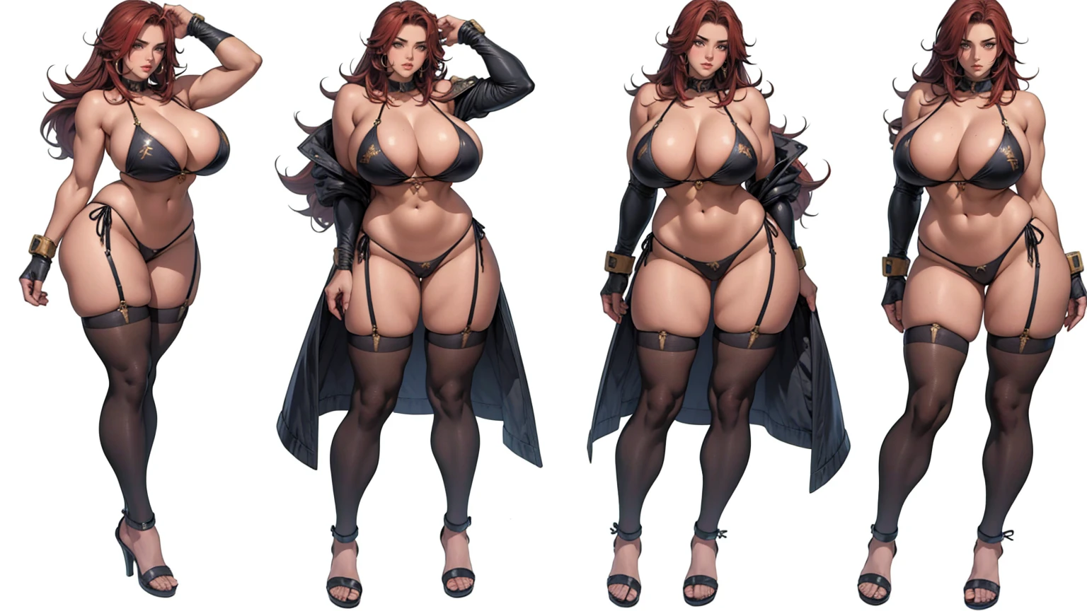 Female original character action reference sheet adoptable, Huge Breasts, Huge legs, bikini,