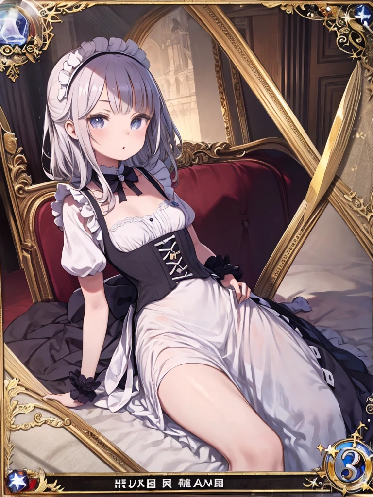 highest quality、Maid Girl、Inside a magnificent European mansion、(Monocle)、Slanted mouth、Small breasts、