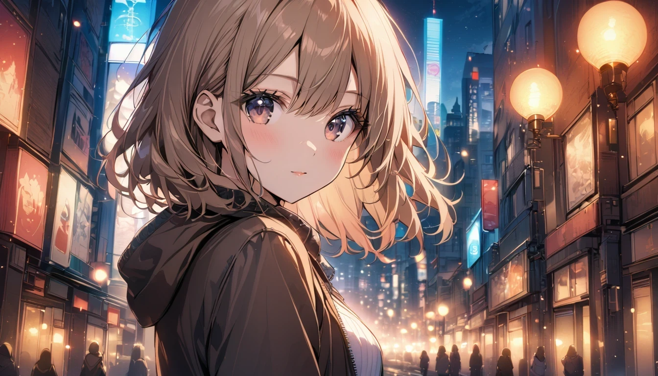 masterpiece,best quality,city,1girl,looking at viewer,bokeh