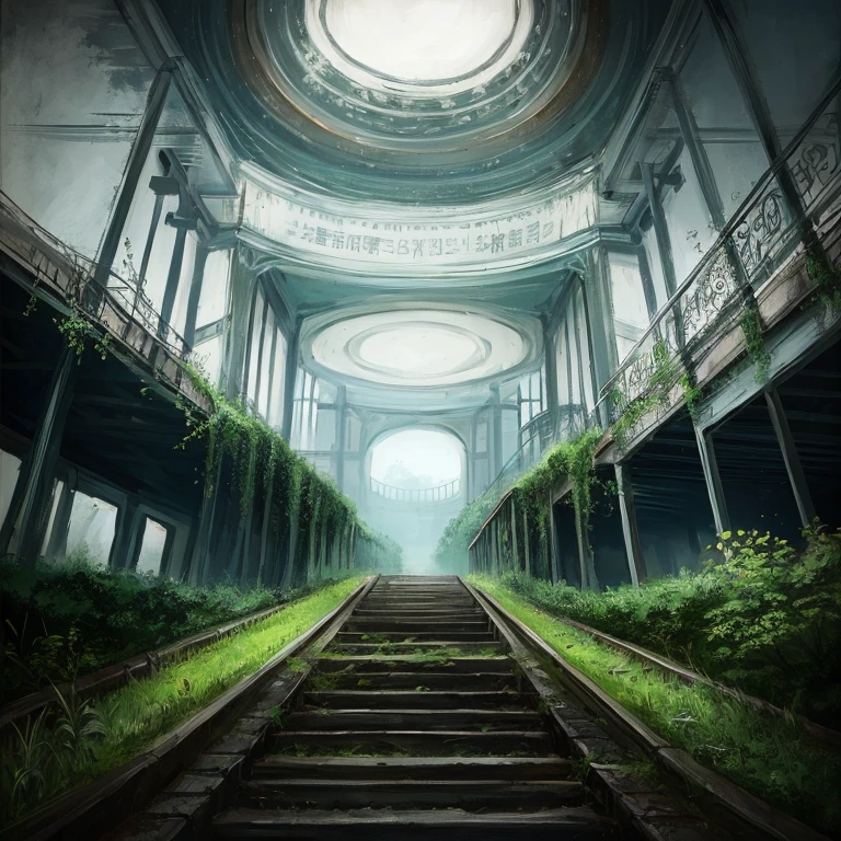 Realistic, Surreal, Cinema Lighting, 32k, 1 female backlight, (Bright light:1.2), (Improvement of quality:1.4), Matte texture、Remains、Abandoned amusement park、roller coaster、charm、Rusty facility、graffiti、graffiti、In an uninhabited garden、weed、