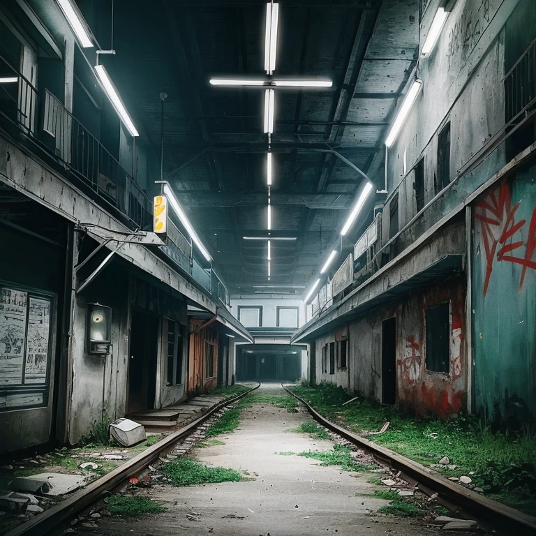 Realistic, Surreal, Cinema Lighting, 32k, 1 female darklight, (Dark Light:1.2), (Improvement of quality:1.4), Matte texture、Remains、Abandoned amusement park、charm、Rusty facility、graffiti、graffiti、In an uninhabited garden、weed、