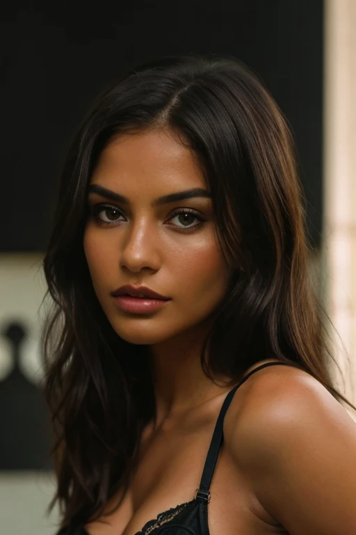 (fermer, editorial photography of'une femme de 21 ans), araffed woman in a soutien gorge noir top posing for a picture, violette myers, Sexy girl with dark complexion, Portrait de Sophie Mudd, attractive lady, jeune femme noire, dans un soutien-gorge noir, soutien gorge noir, magnifique visage latina, photo d'une femme noire, photo d'une belle femme, jeune femme noire, peau d'olive, elle a la peau brun olive,, (very detailed face:1.4) (sourire:0.7) (background to the'interior of the'darkness, lunatique, private study:1.3) lancer, par Lee Jeffries, Nikon D850, photographie de pellicule ,4 Kodak Portra 400 ,f1 camera.6 lentilles ,couleurs riches ,hyper realistic ,realistic texture, Dramatic lighting , cinema 800,