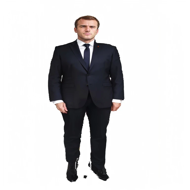 Homme en chemise blanche debout devant un fond blanc, Photographie du corps entier, porter un costume, corps entier, pleine hauteur, Emmanuel Macron, portrait complet du corps, photo du corps plan complet du corps, porter un , portrait corps entier, full body model, tenue formelle, photo de tout le corps, élégant pour hommes