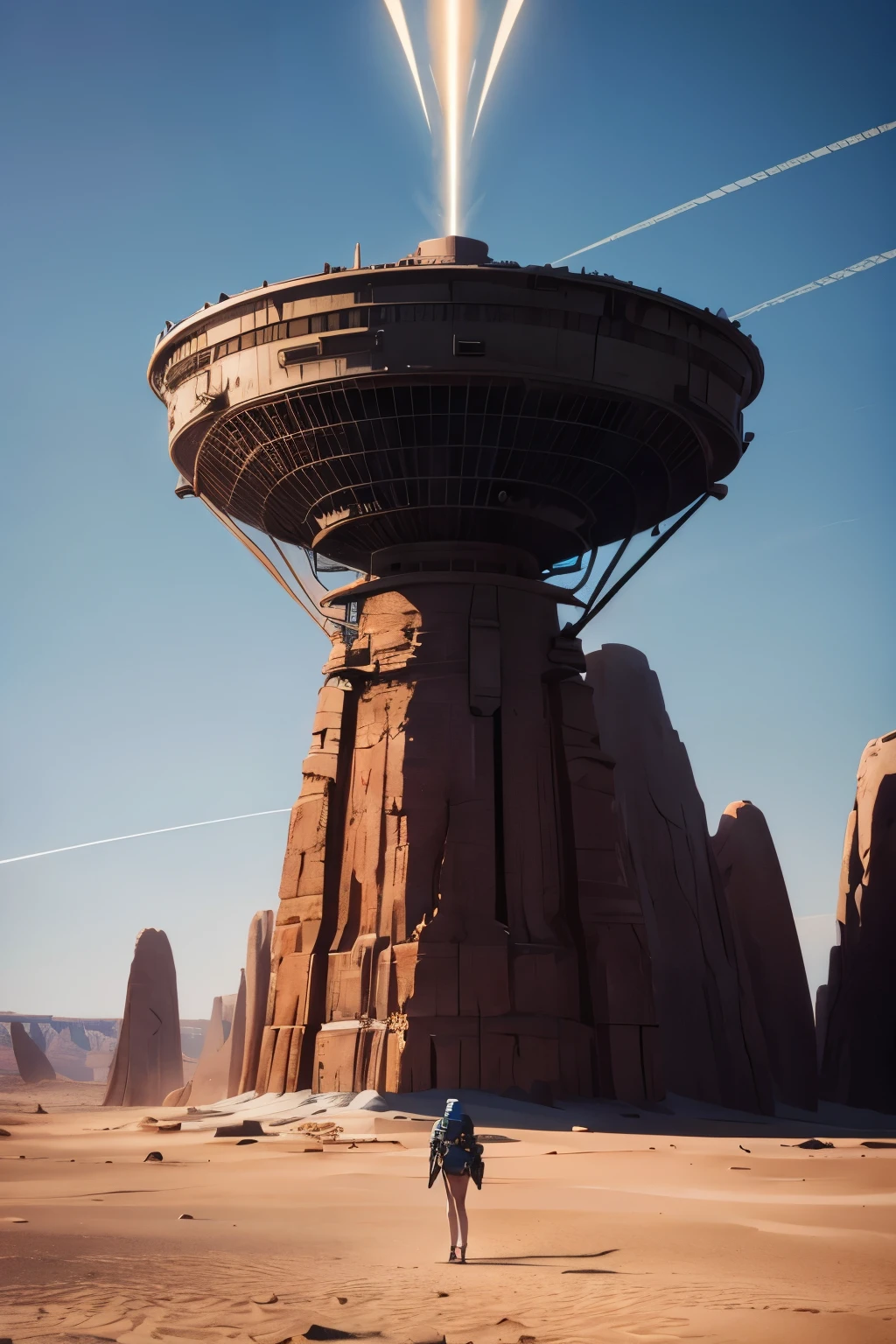 Alien craft above desolate desert Marian surface